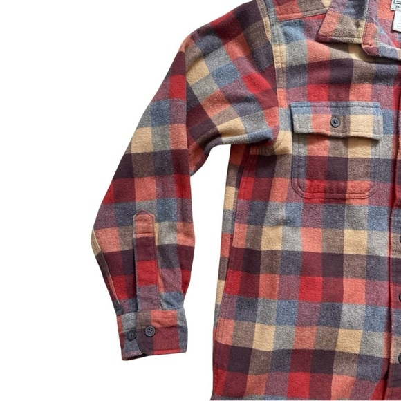 L.L. BEAN Men’s Small Thick Soft Chamois Flannel Shirt Plaid Button Up / Red - Picture 3 of 9